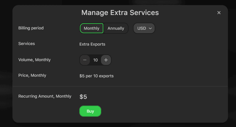 Export purchase window