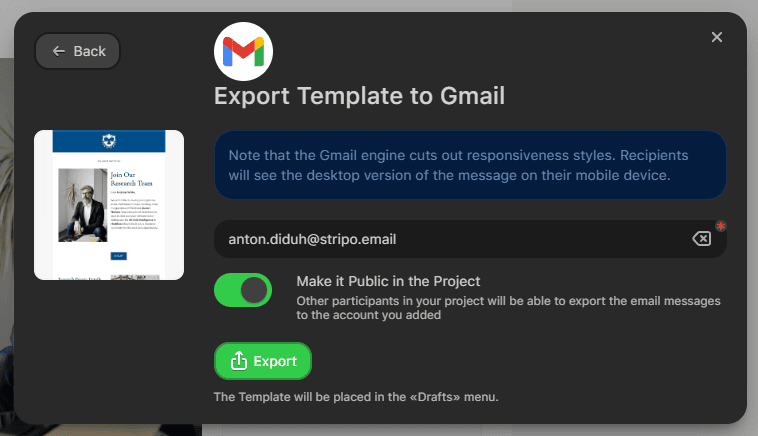 Export to email service provider