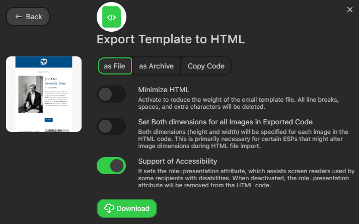Export as HTML file