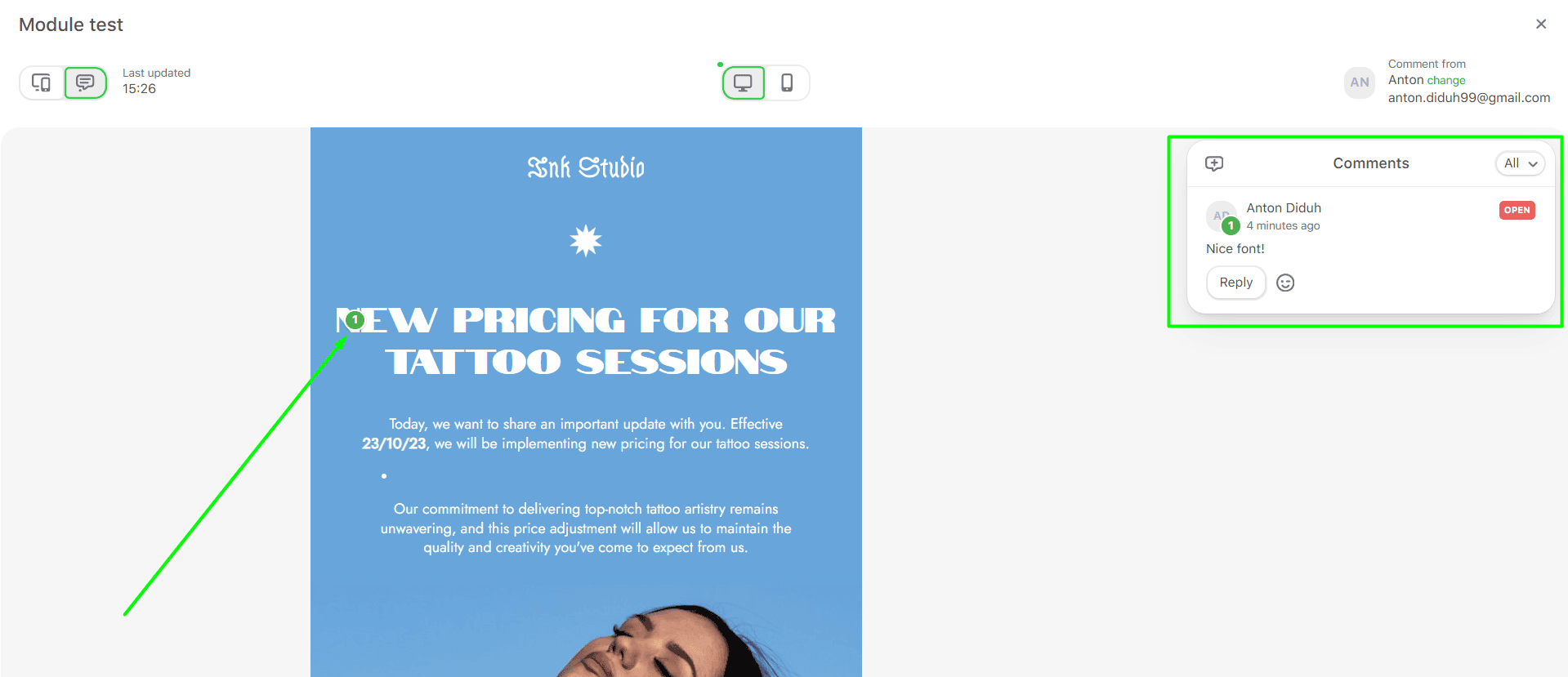 Commenting feature in preview