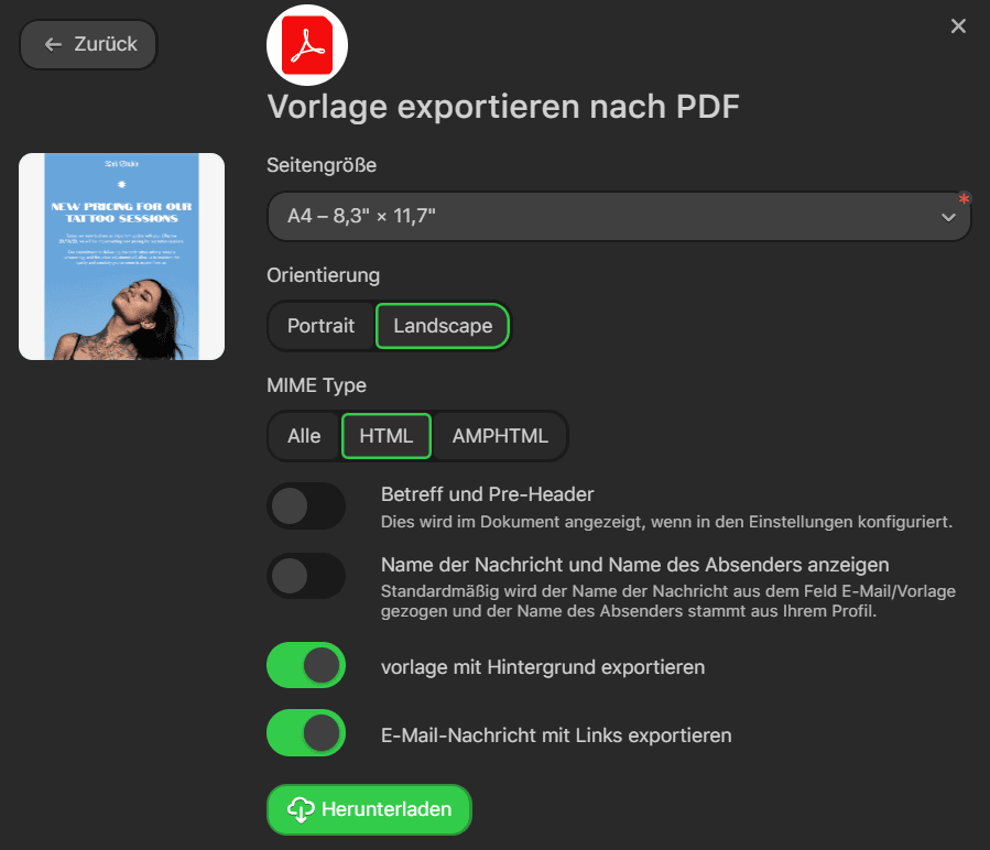 Export als PDF-Datei Export als PDF-Datei