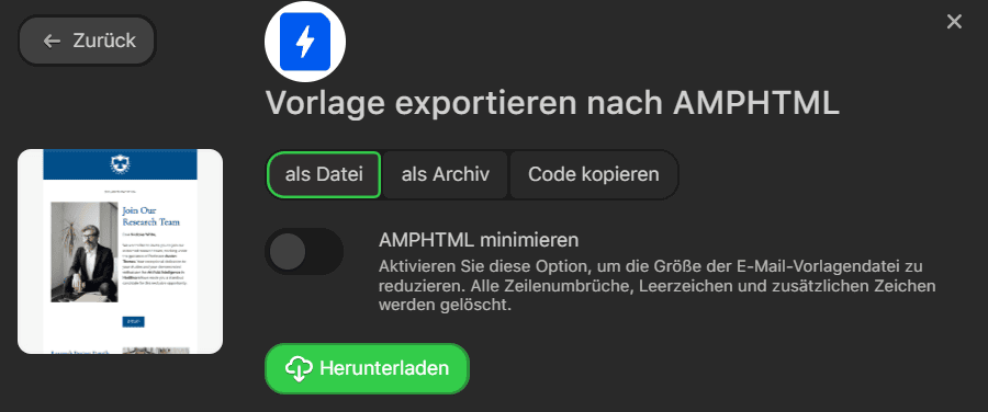 Export als AMP-HTML-Datei Export als AMP-HTML-Datei