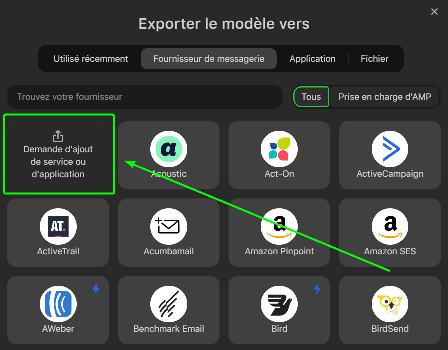 Bouton de demande d’option d’export Bouton de demande d’option d’export