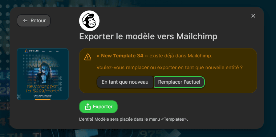 Export d’un email : nouveau message ou remplacement d’un existant Export d’un email : nouveau message ou remplacement d’un existant