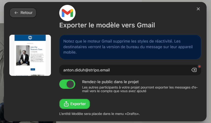 Export vers un fournisseur de services email Export vers un fournisseur de services email