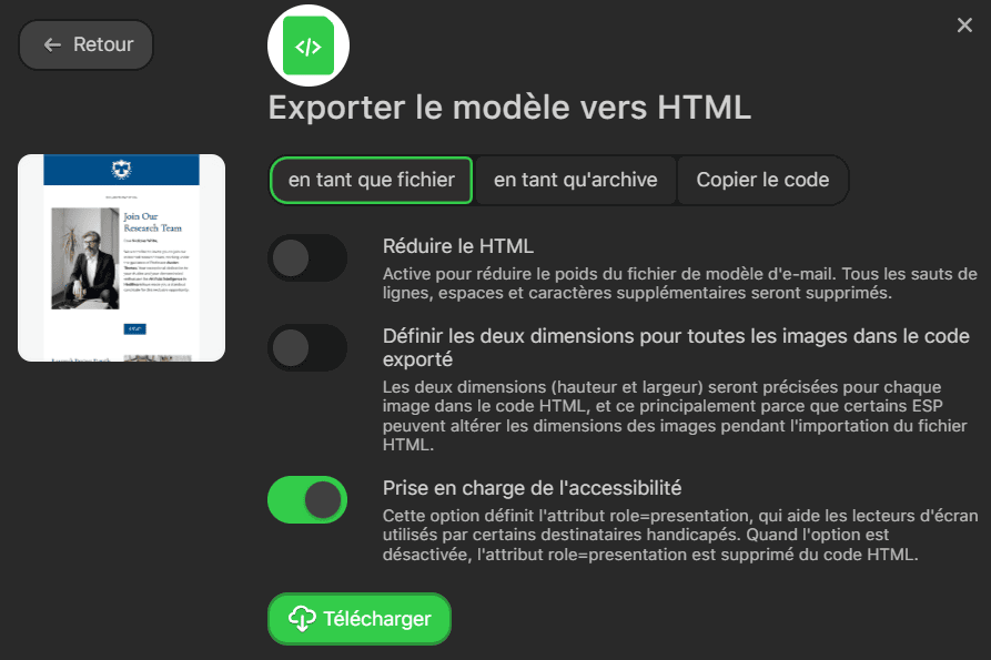 Export d’un fichier HTML Export d’un fichier HTML
