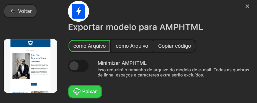 Exportar como arquivo AMP HTML