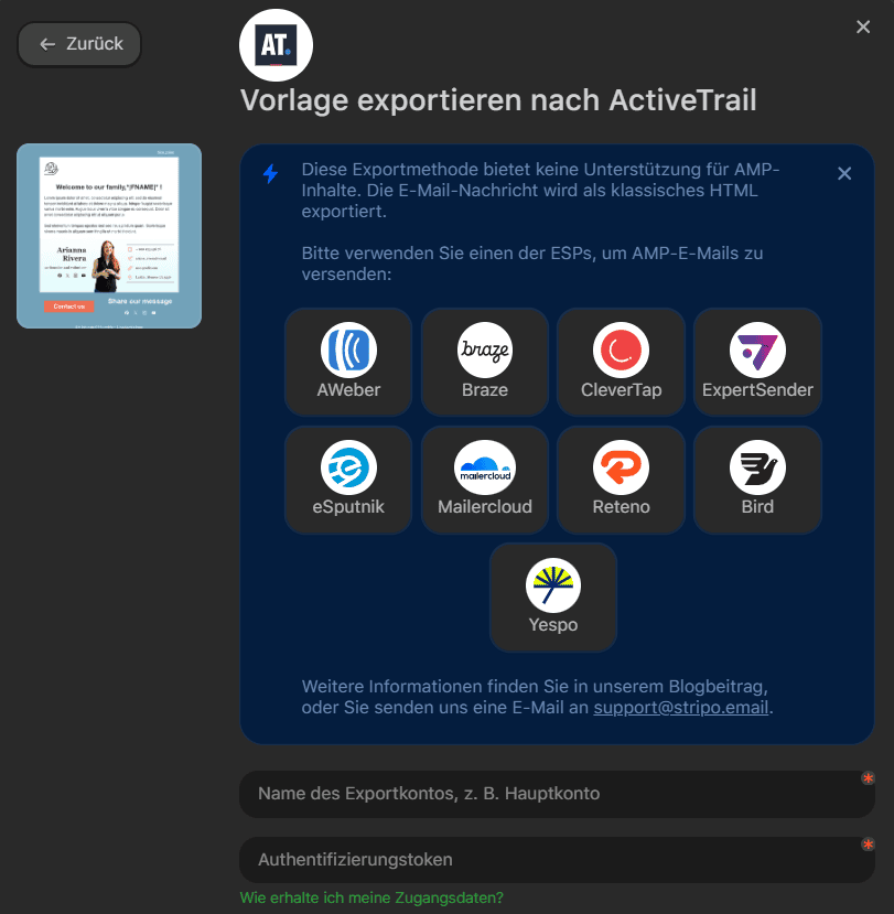 AMP-E-Mail-Exportwarnung AMP-E-Mail-Exportwarnung