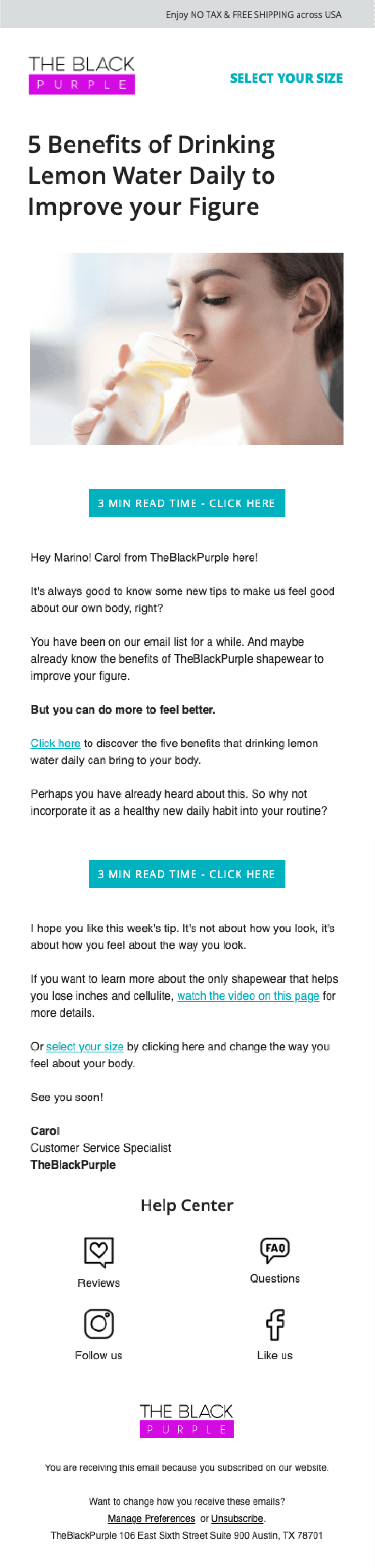 Example of nurturing email for a recovering series