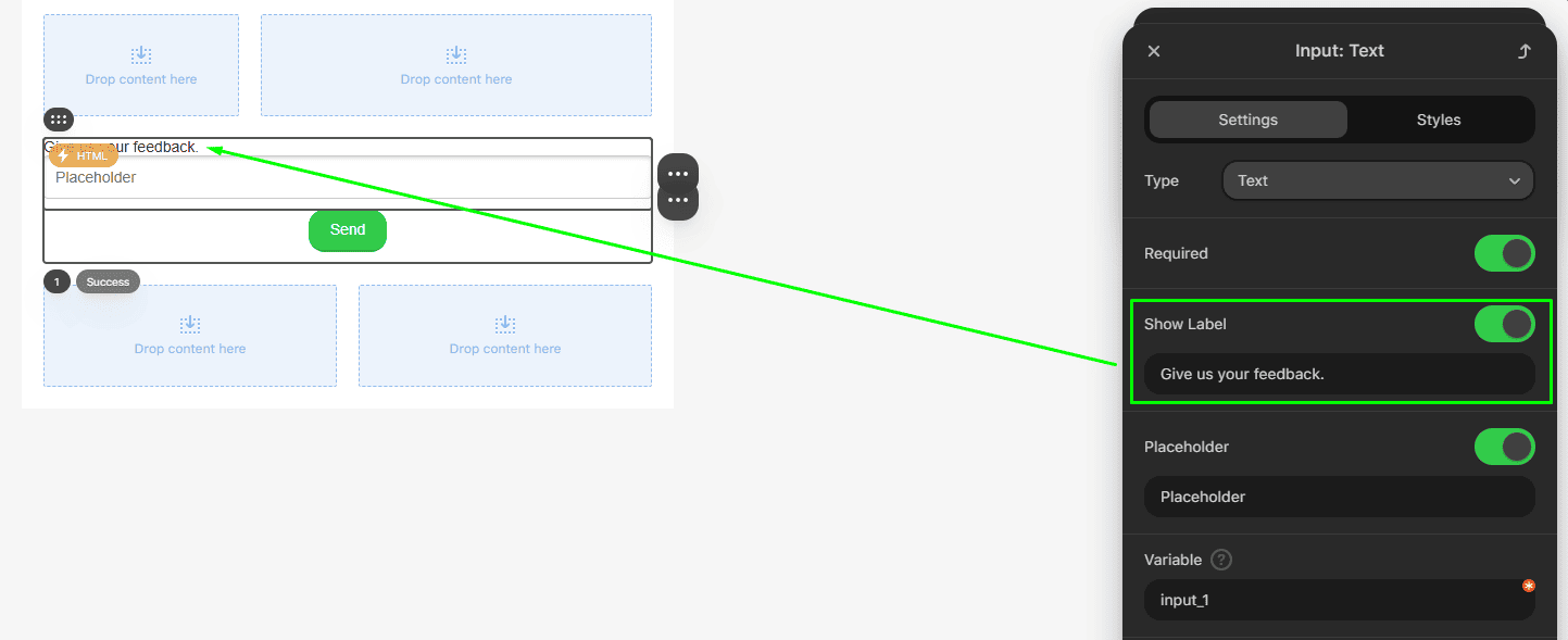 Опція «Відобразити мітку» у формі