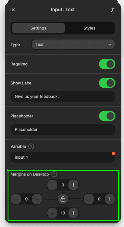 Параметри зовнішніх відступів форми