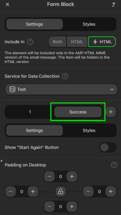 Вкладка повідомлення про успішне надсилання форми
