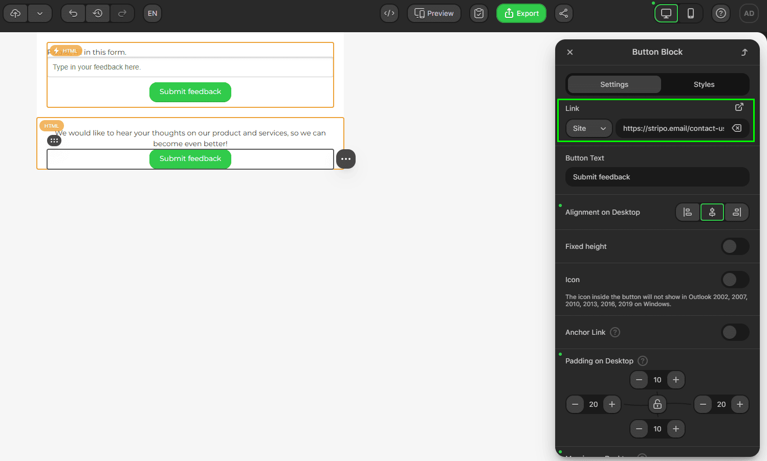 Додавання посилання на кнопку