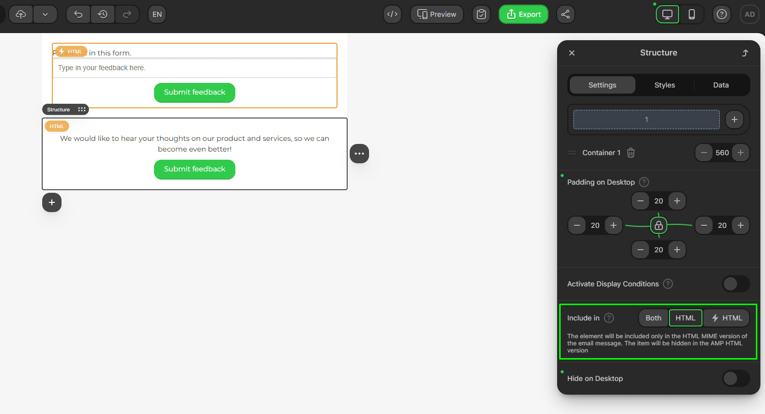 Відображення елемента лише в HTML-версії