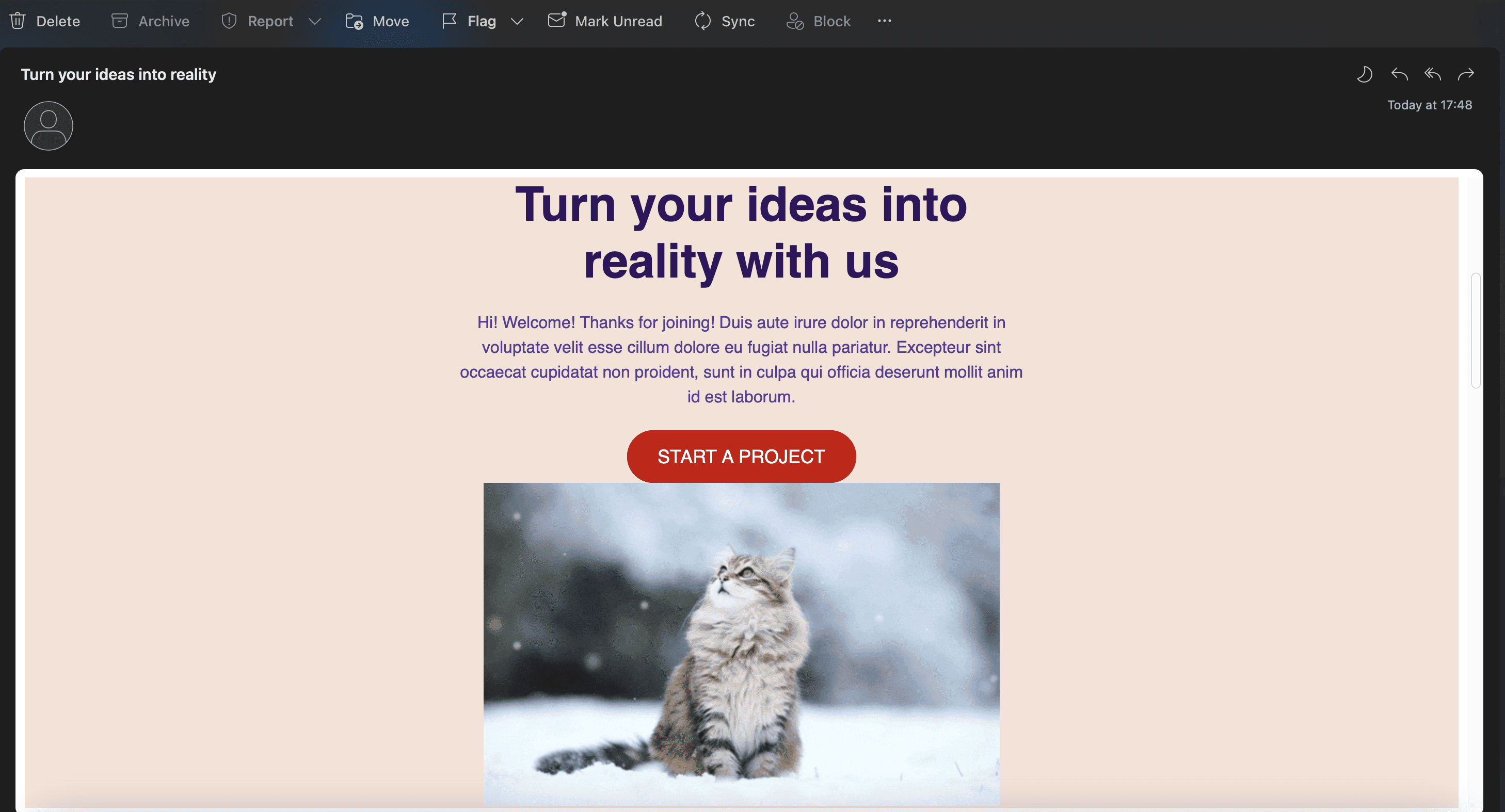 Шаблон листа, завантажений у застосунок Outlook