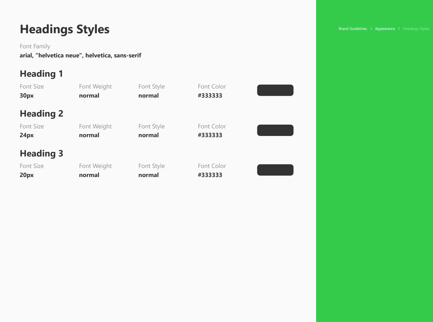 Heading styles as presented in the Brand Guidelines Kit, assembled by Stripo based on your selected templates
