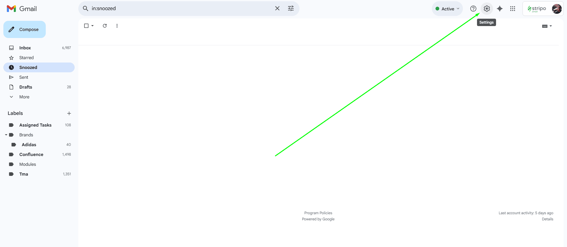 Opening Gmail settings Opening Gmail settings