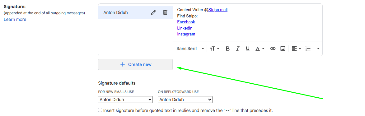 Creating new signature Creating new signature