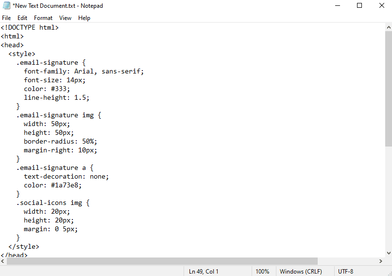 Pasting signature code into Notepad Pasting signature code into Notepad