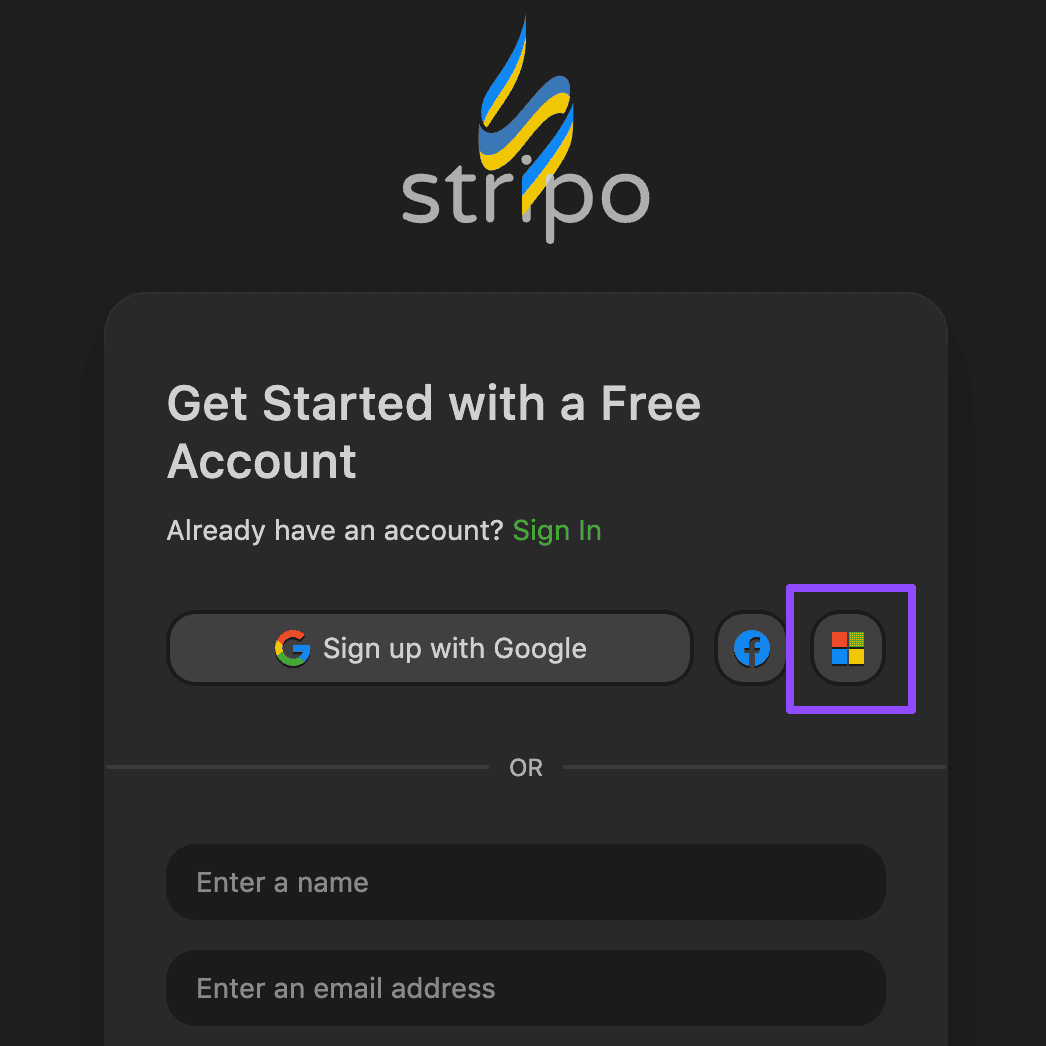 Registration through Microsoft account