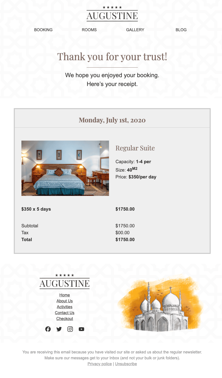 Email example for the hotel industry
