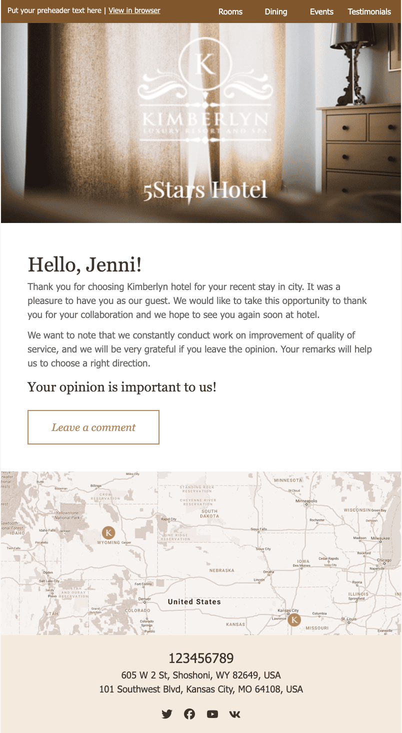 Email template for hotel industry