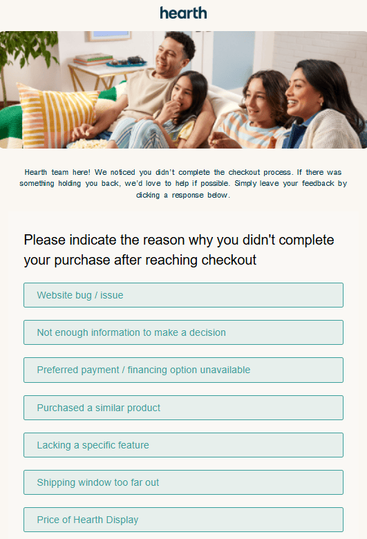 Feedback form email from Hearth