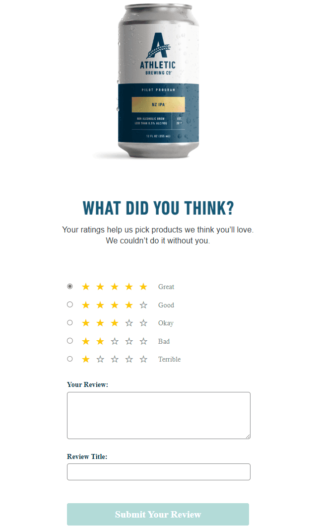 Feedback form email from Athletic