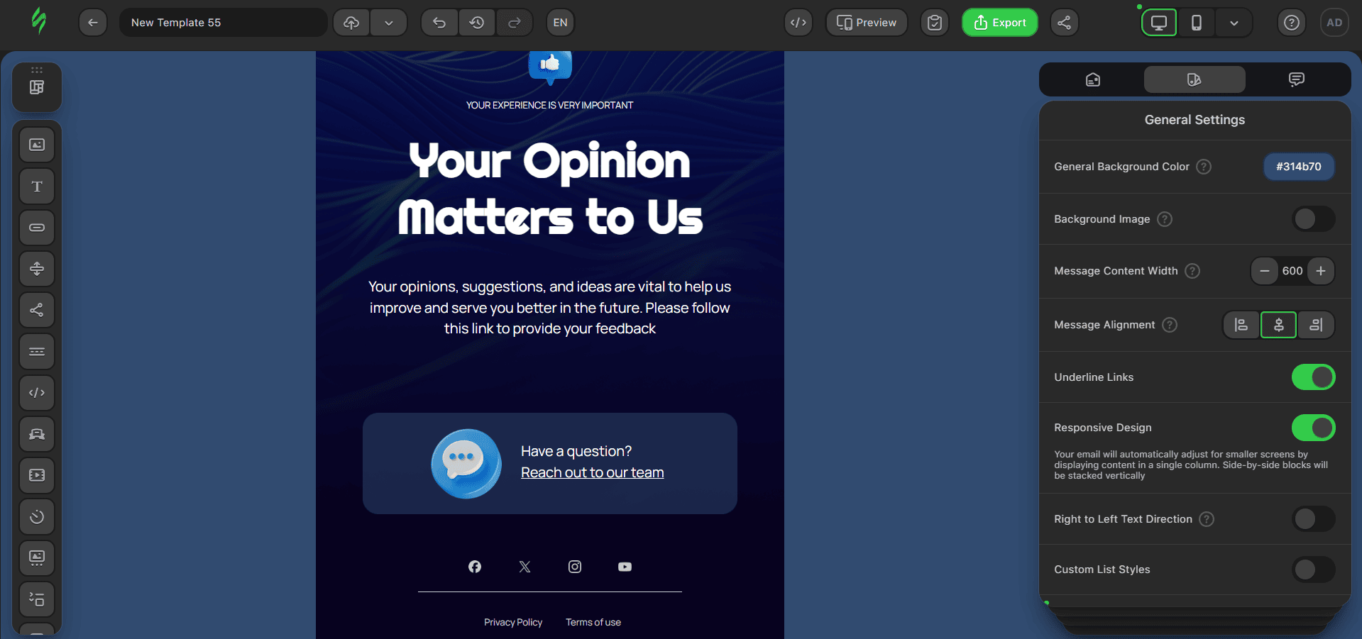 Prepared email template