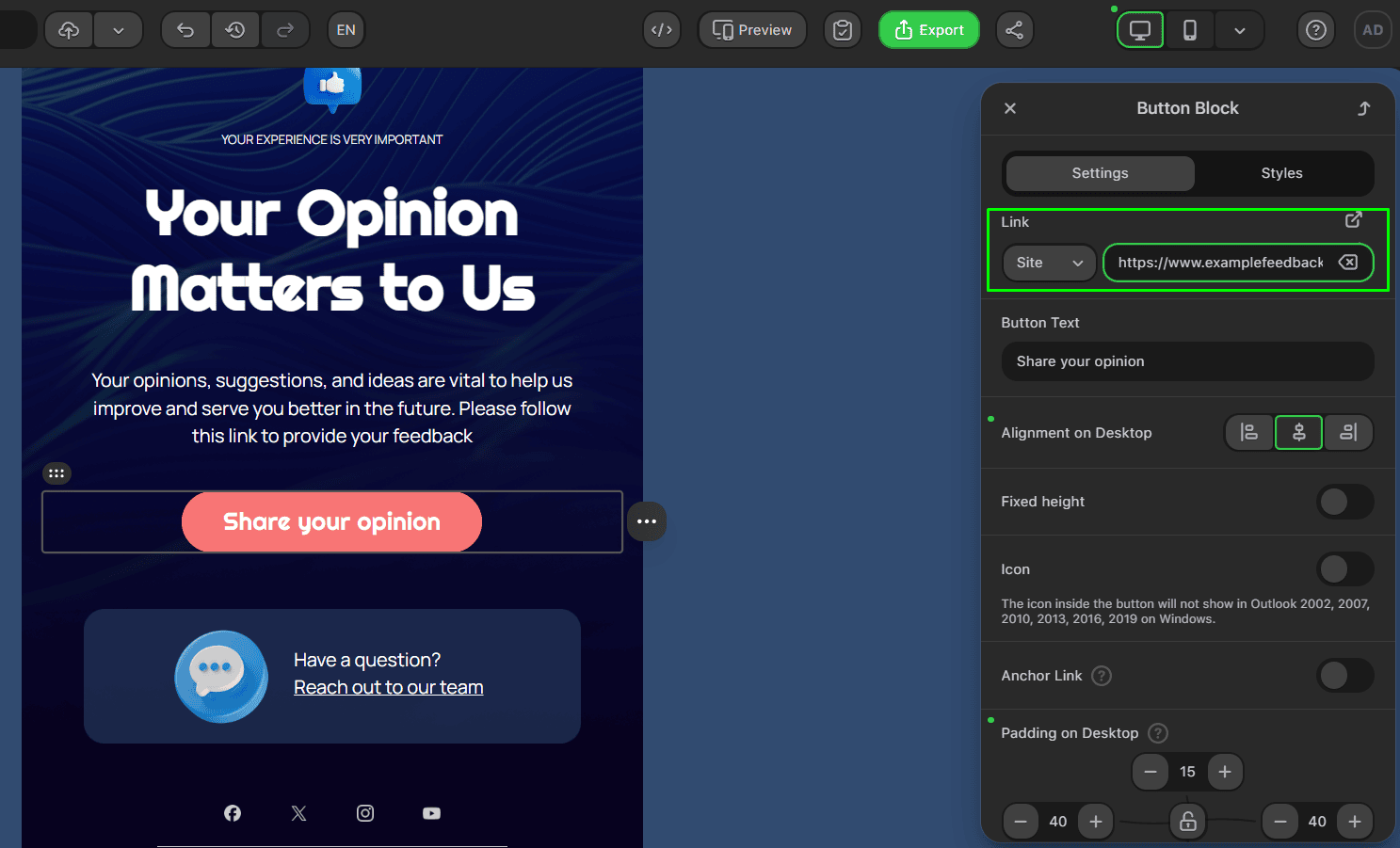 Adding link to the button