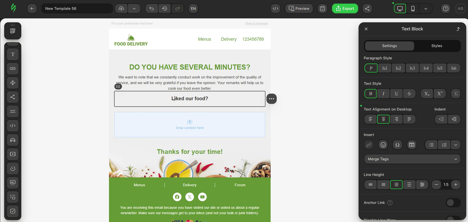 Prepared template for feedback form