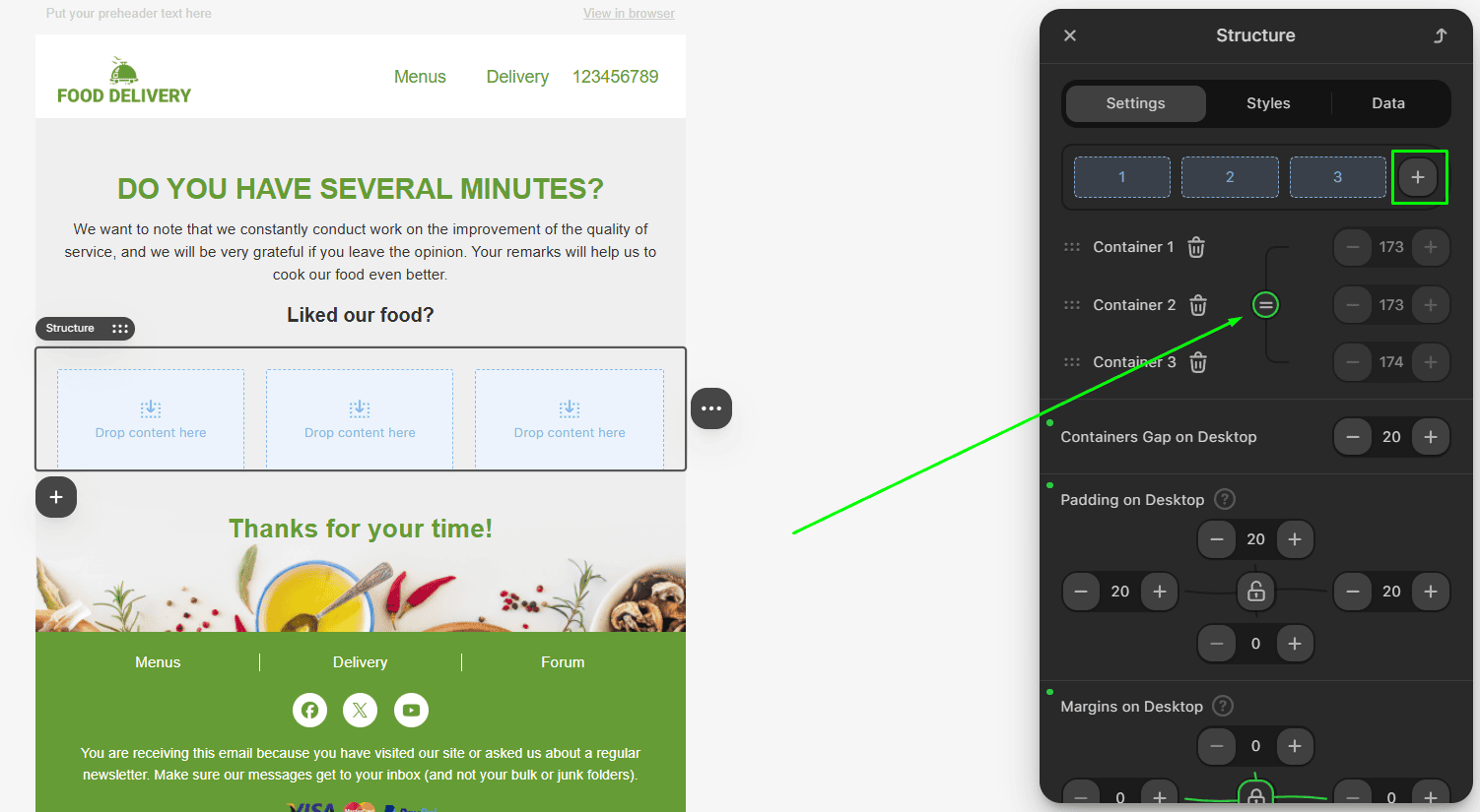 Equalizing container sizes