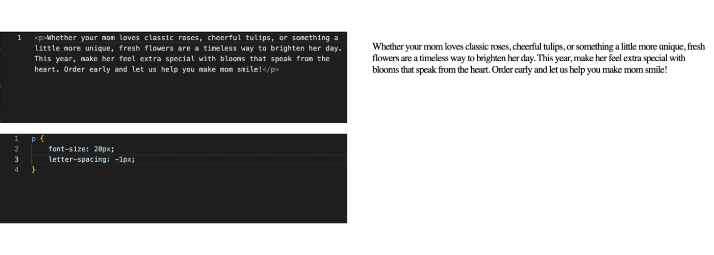 Setting the letter-spacing property to a negative value