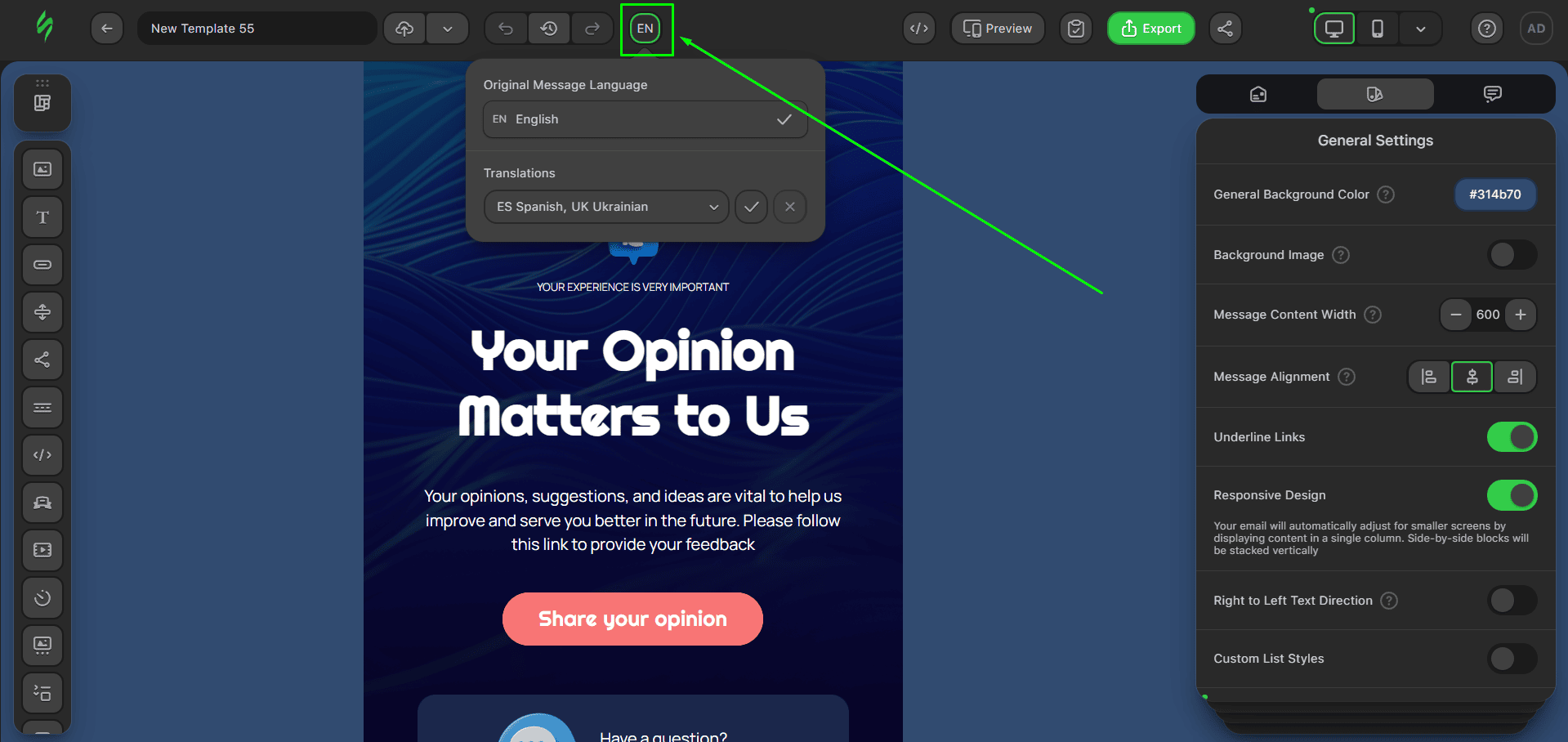 Translation feature button