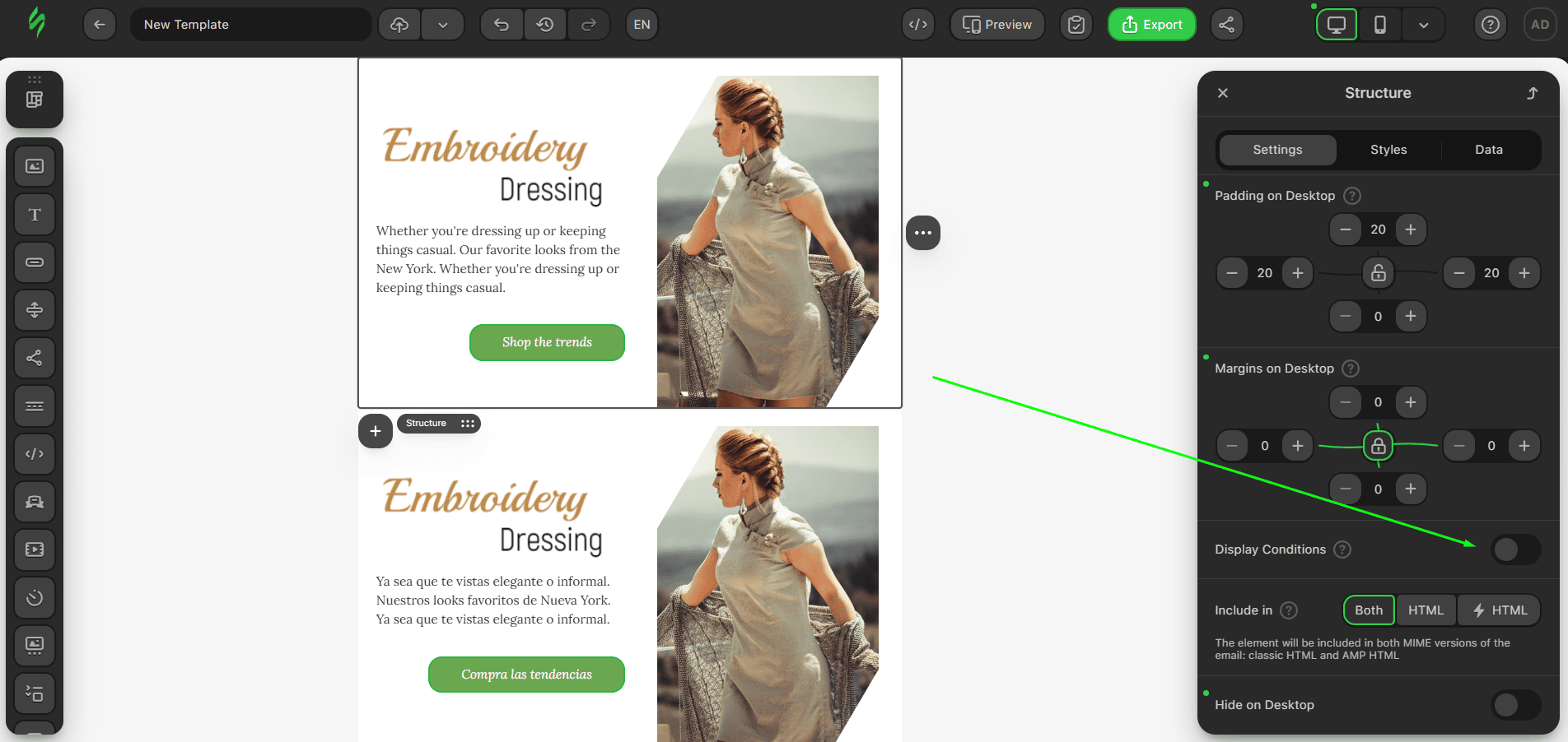 Activating display conditions