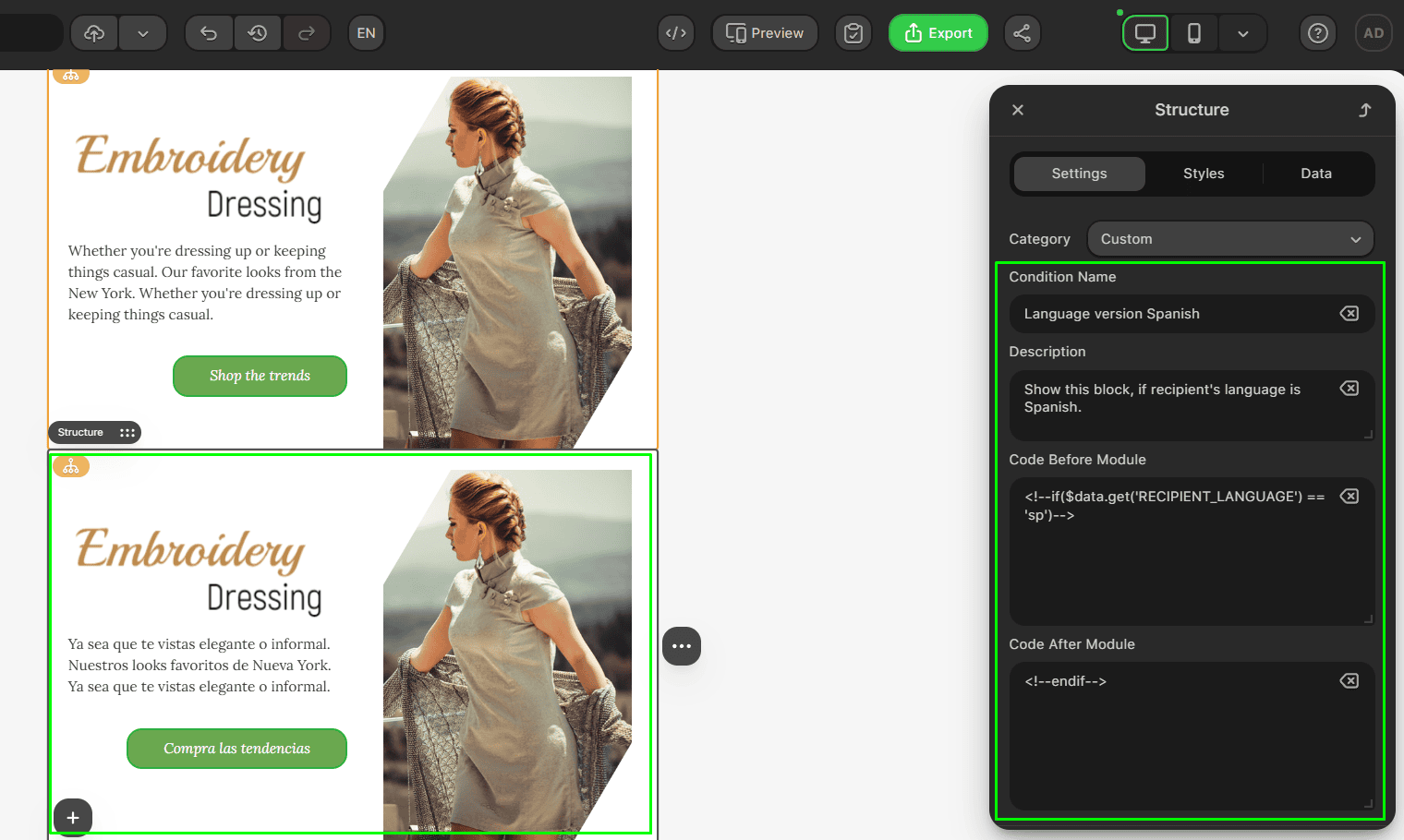 Adding alternative display condition