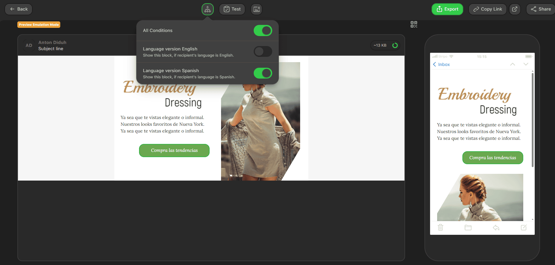 Working second display condition