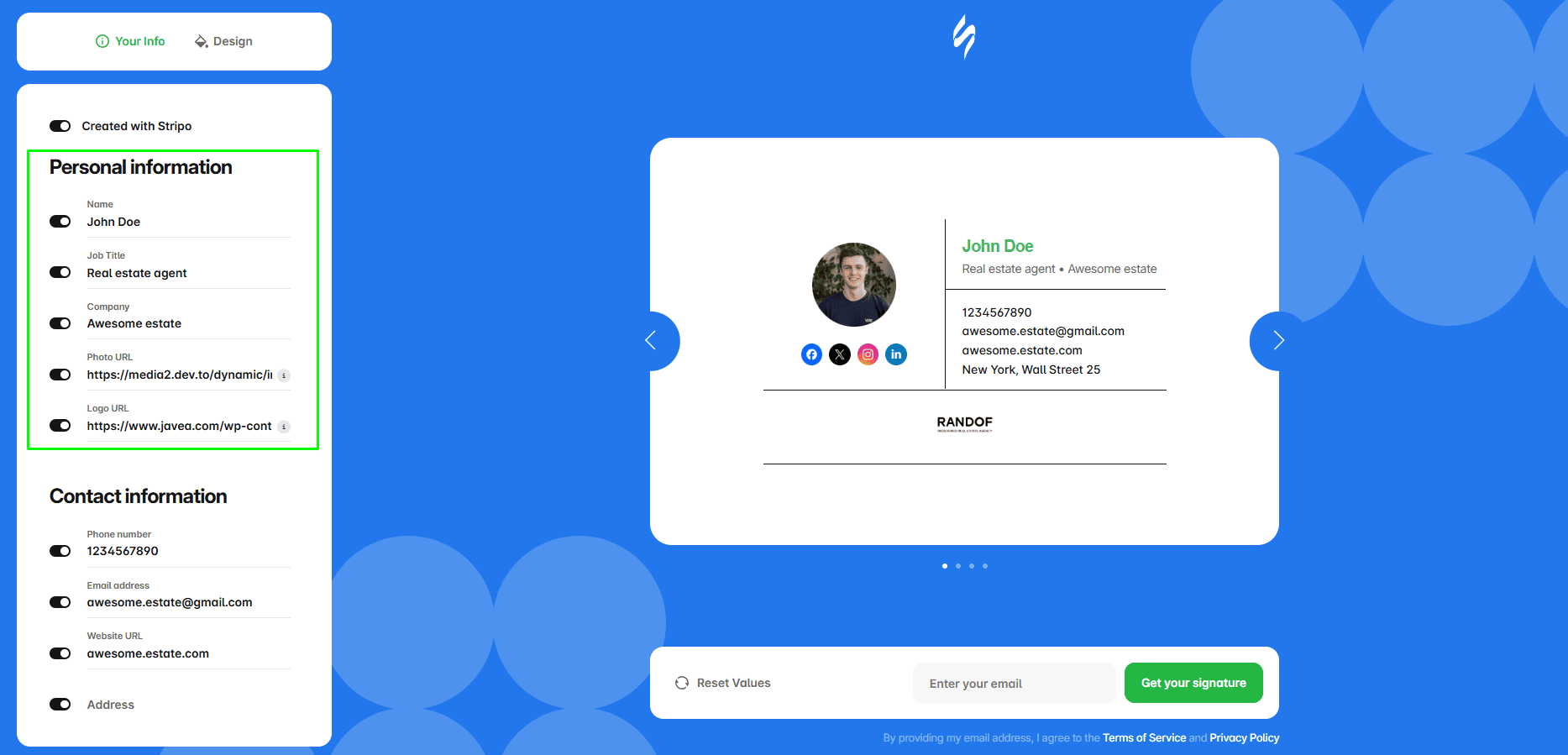Input fields for personal information Input fields for personal information