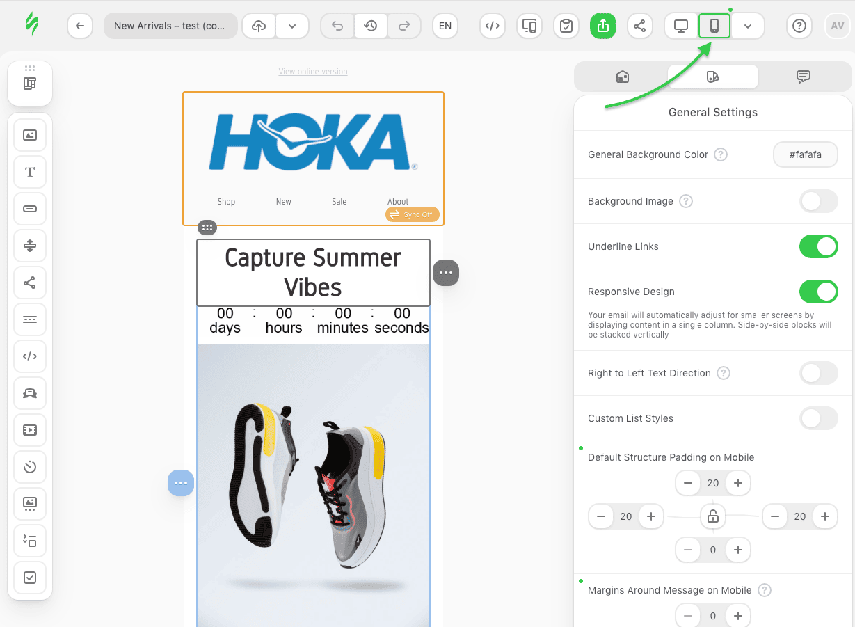 Mobile view in Stripo&rsquo;s editor