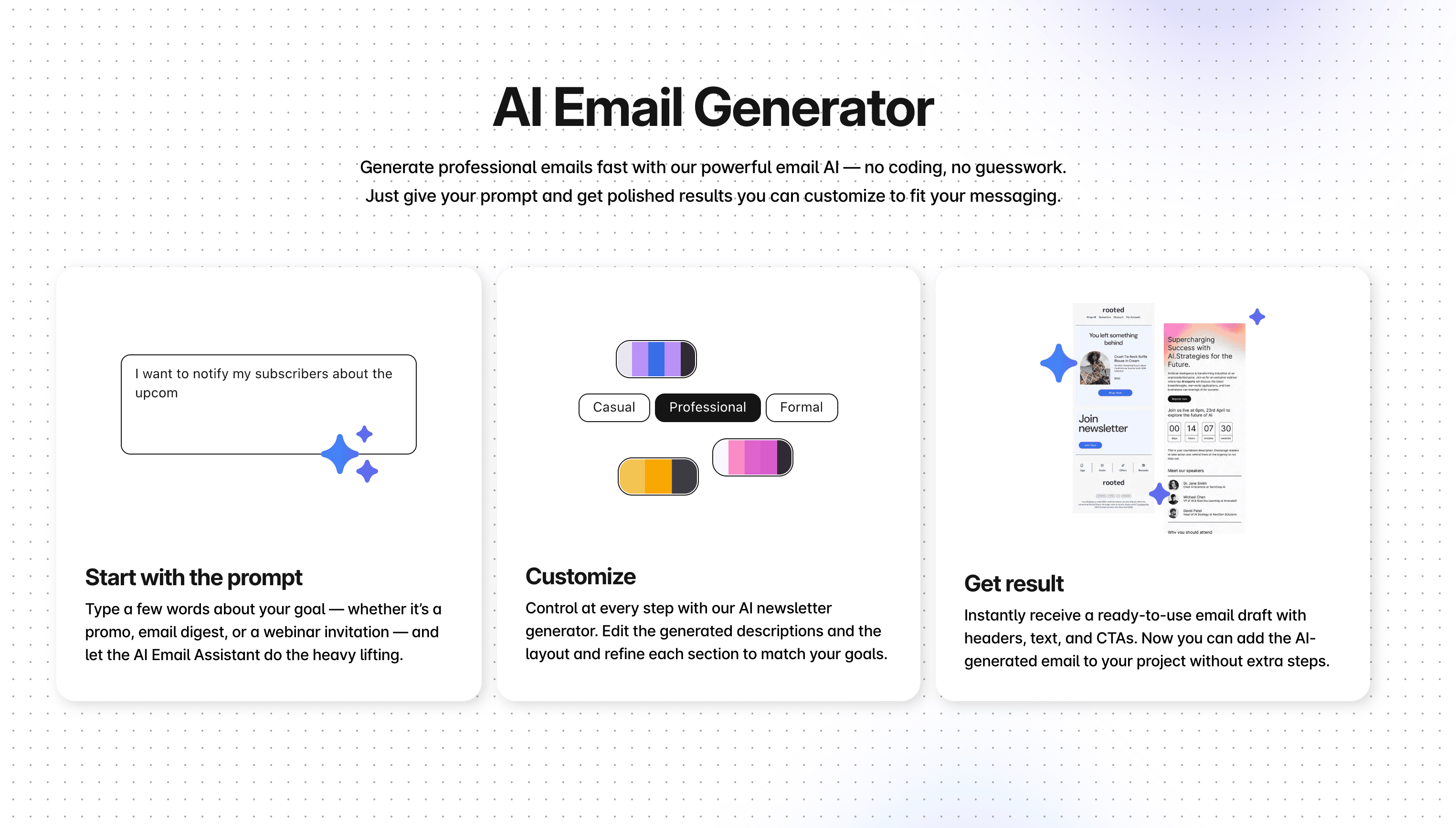 Features of the Stripo AI Email Assistant Features of the Stripo AI Email Assistant
