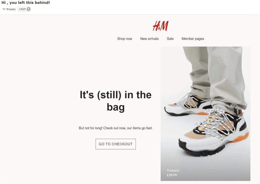 Example of attractive email design for eCommerce sites by H&M