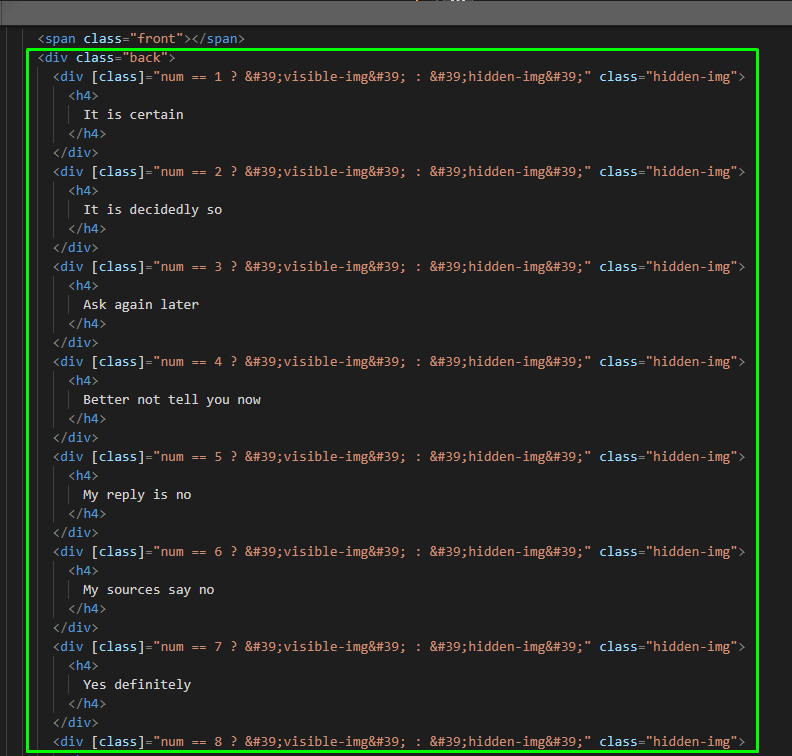 Code for each answer