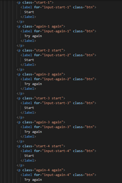 Interactive HTML game structure