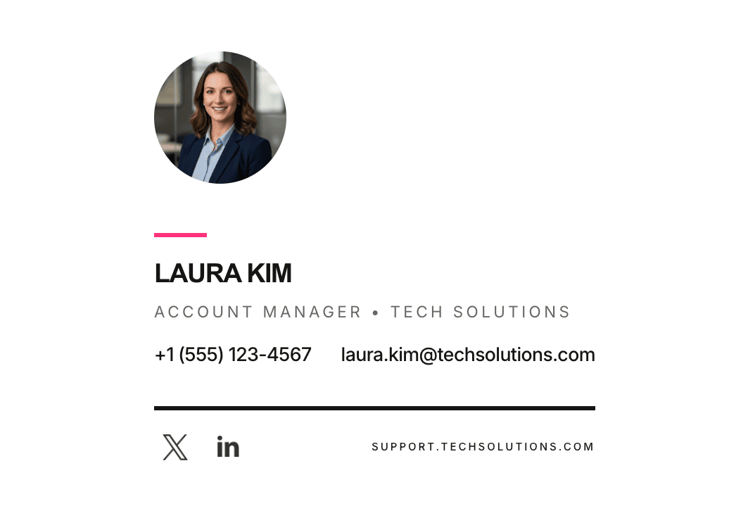 Relationship-building email signature example featuring support contact information, created with the Stripo email signature generator