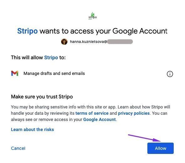 Donner à Stripo l'accès à vos brouillons Donner à Stripo l'accès à vos brouillons