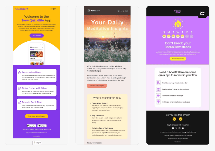 Stripo mobile applications email templates