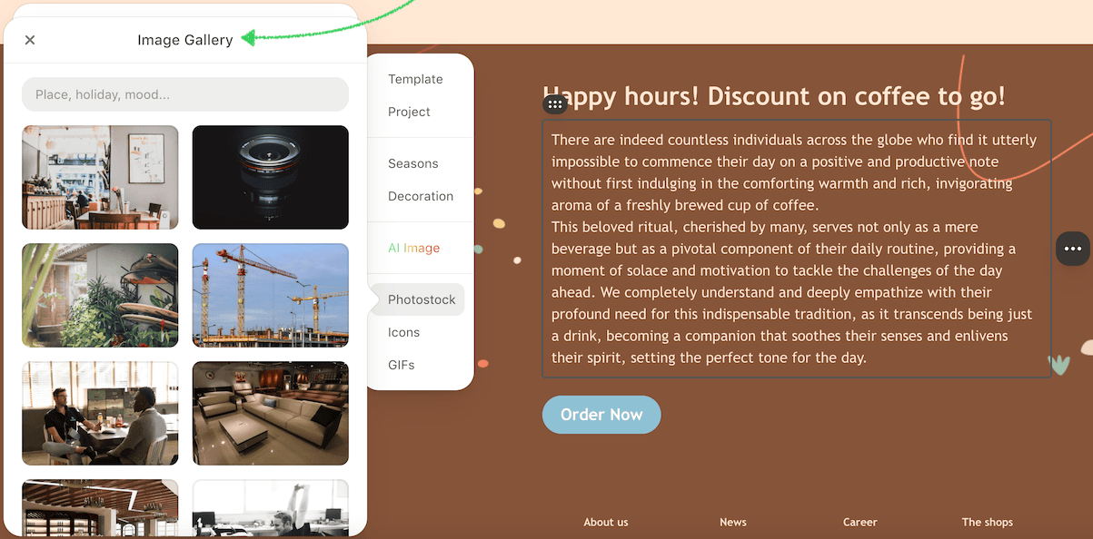 Selecting an existing image from library Selecting an existing image from library