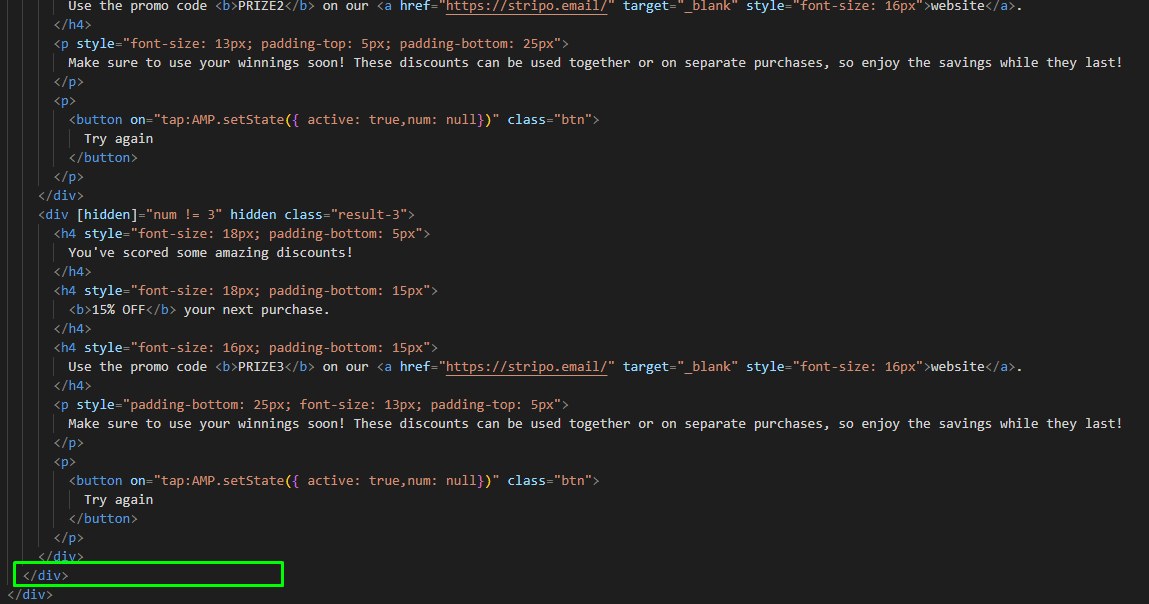 End position for adding display conditions