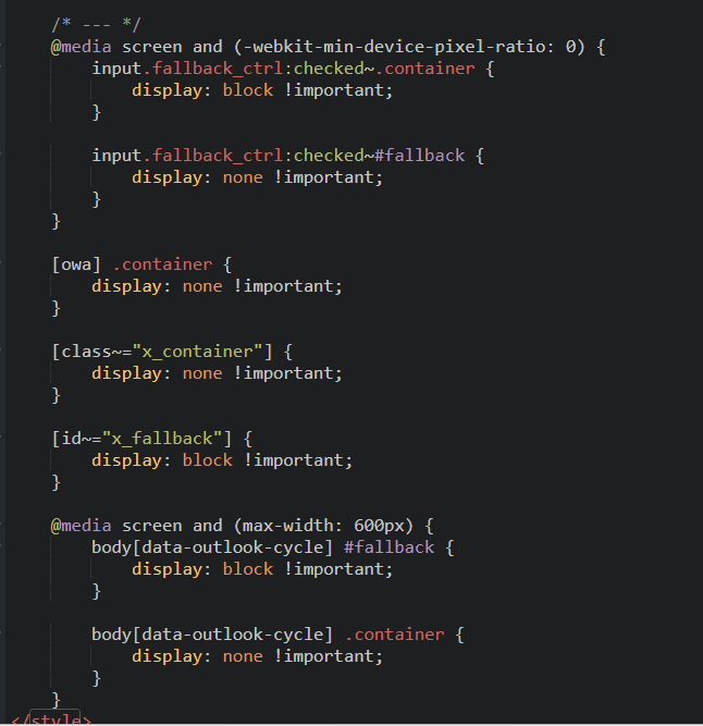 Code for hiding and showing the fallback version