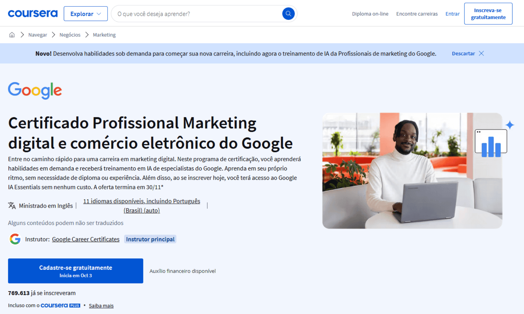 Curso de Certifica&ccedil;&atilde;o Profissional em Marketing Digital pelo Google